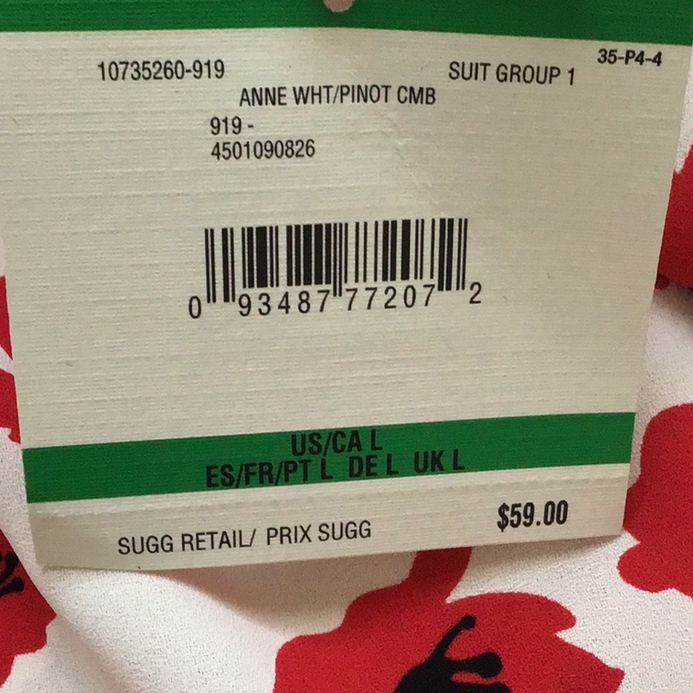 Brand New with Tags Anne Klein Cream top Red Pinot floral print Size large - Picture 6 of 6